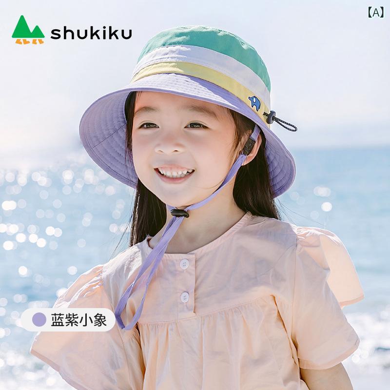 キッズ 防晒帽子 夏用 漁夫帽 子供用 ベビー用 帽子 綿素材 透気性 紫外線カット 防風 遮陽 広檐 丸頂 男女兼用 2-4歳 夏 ブルー パープル オレンジ レッド