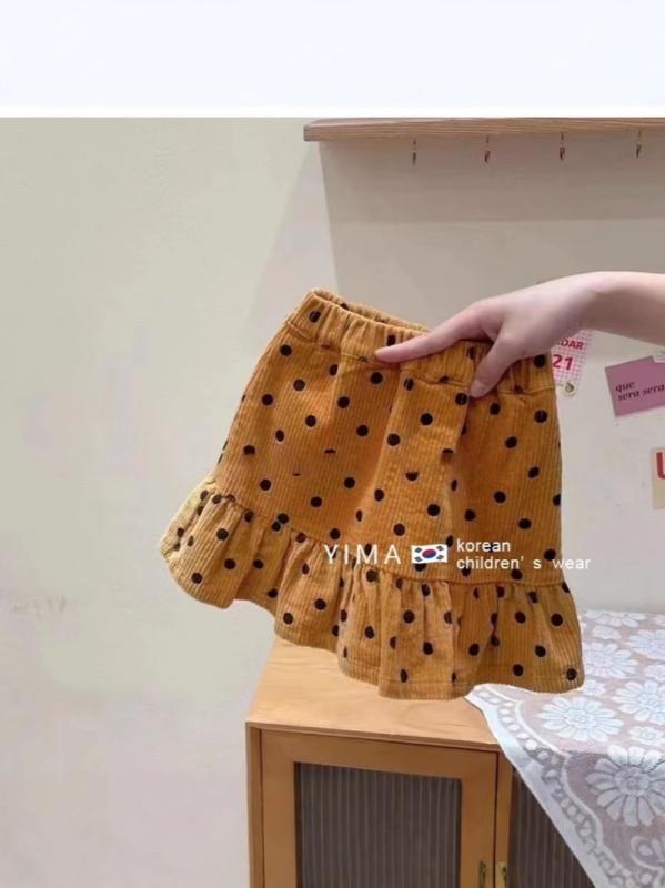 女児スカート 女の子用 秋冬 半身裙 超短スカート 小さな女の子用 プリーツ A字スカート かわいい 洋気 プリンセス風 ドット柄 浅棕色 ポリエステル 綿裏地 磨毛加工 復古 軽量 通気性 春秋 8歳以上 140cm以上 ミッドチャイルド