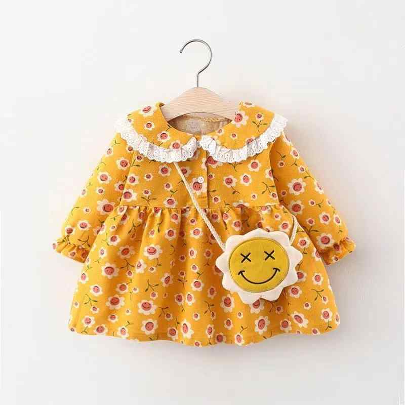 女の子 ワンピース 子供服 黄色 花柄 プリンセススカート コットン素材 可愛い 秋 夏 1-3歳 110cm 軽量 柔らかい 普段使い 通園服 姫スタイル ひまわりプリント 笑顔デザイン