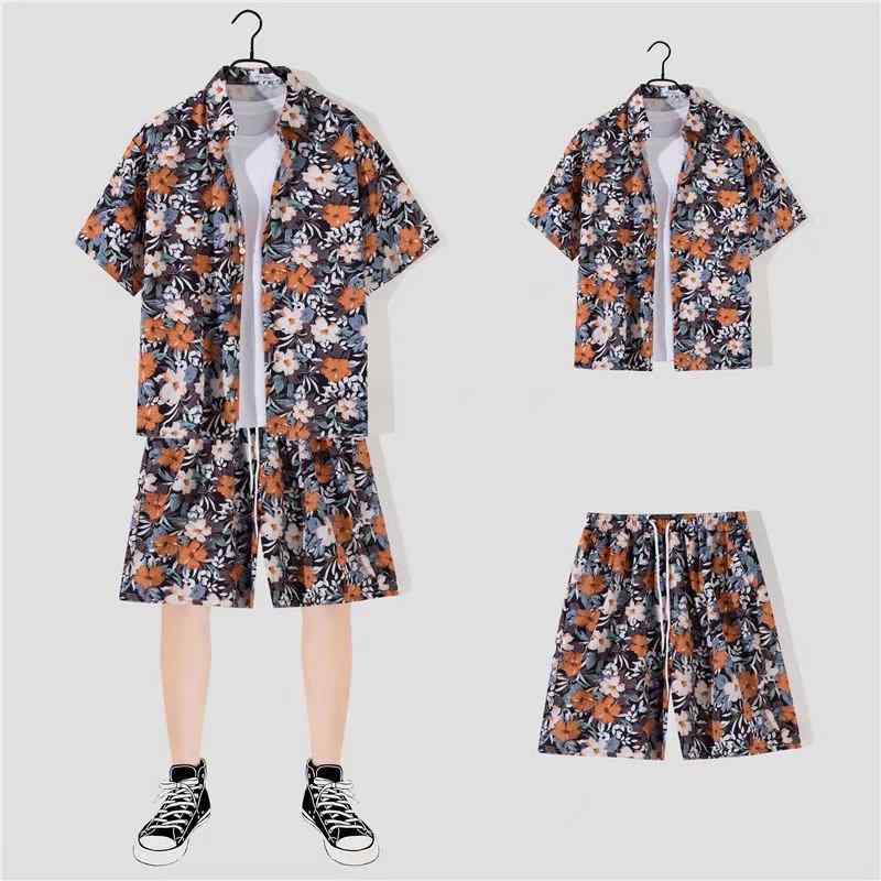 メンズ 夏 レジャー セットアップ 短袖 花柄 シャツ ビーチ ショーツ ポリエステル 混紡 軽量 吸湿速乾 ネイビー ブラック イエロー カジュアル ビーチウェア ハワイアン スタイル 休暇 コーディネート ゆったり フィット 涼しい 素材 通勤 普段