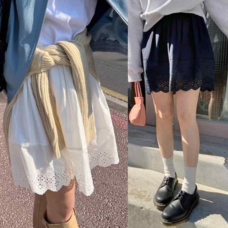 スカート 女性用 春夏 かわいい Aライン ハイウエスト スリム 切り替え レース クロシェ ホロー ミニ 半身 トップス デイリー 軽量 綿混 ホワイト ブラック 快適 カジュアル 普段使い 接触冷感 伸縮性