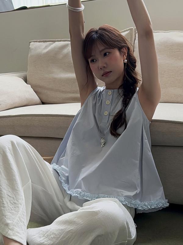 キャミソール 女性用 夏 フレンチスタイル ビンテージ プリーツ 無袖 トップス レース 花辺 綿素材 色ブロック ミントブルー 薄荷緑 ミルク杏 アイボリー ピンク系 ゆったりシルエット 日常使い 快適 吸湿速乾 軽量 接触冷感 日韓カジュアル