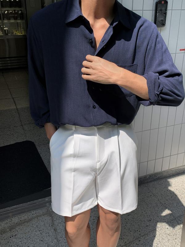 メンズ シャツ トップス 長袖 綿麻 透気性 薄手 ゆったり デザイン 夏用 日常着 ポロ風 開襟 翻領 純色 普通厚さ ポリエステル 再生繊維 吸湿速乾 接触冷感 免?加工 ネイビー ホワイト カジュアル 休日 ビーチ 軽量 涼しい 伸縮性 高級感 ゆ