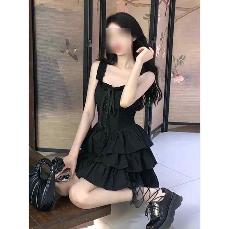 ワンピース レディース 春 吊り帯 無袖 短丈 黒 収腰 気質 通勤 知性 かわいい 復古 スカート シルエット 軽量 普段使い 女性用 トップス 代替
