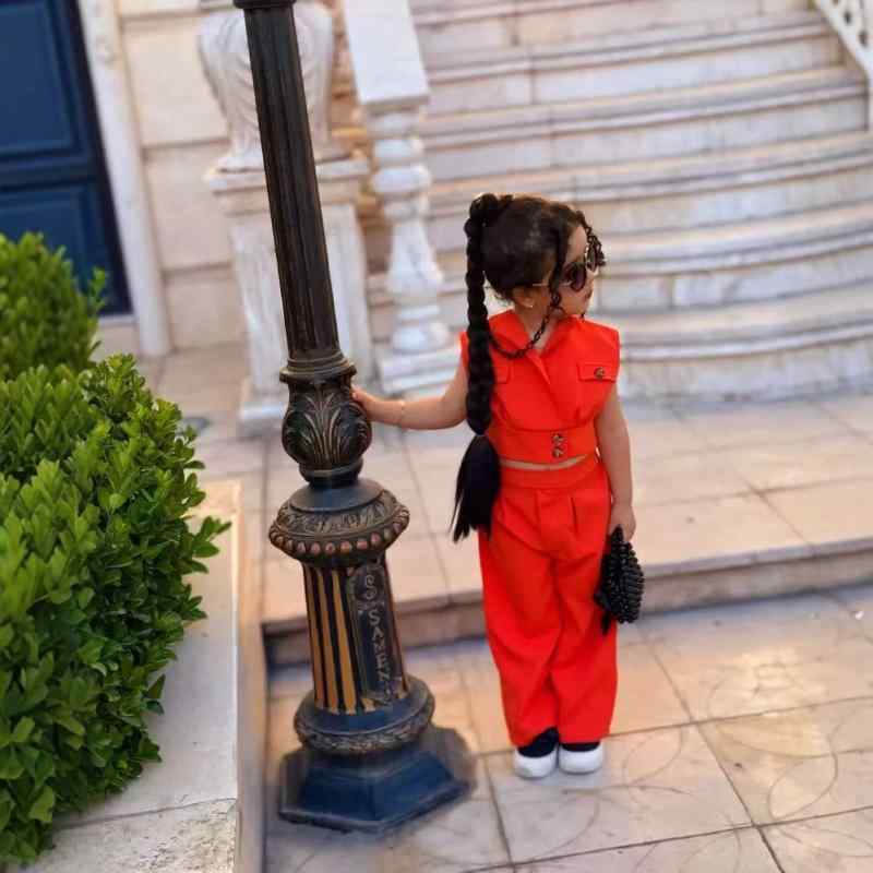 女の子 トップス 長ズボン セット 夏 服 オレンジ 赤 白 無袖 ボタン 綿混紡 ポリエステル 柔軟素材 普通厚 通年 休? 運動 トレンド 欧米風 純色 3-8歳 90-140cm 子供 女児 ガールズ セットアップ ツーピース キッズファッション