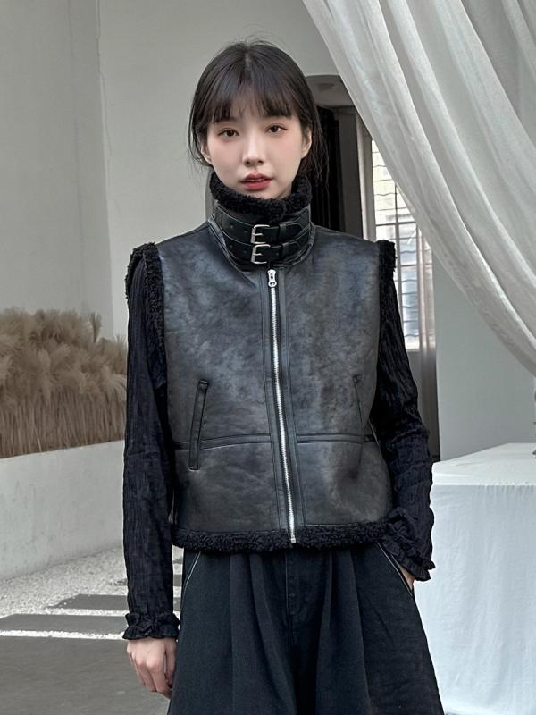 レディース 冬 コート 黒 立襟 バインダー ジップ ロング丈 ゆったり 厚手 羊毛風 人工皮毛 PU 保暖 皮革風 外套 日韓 ストリート 冷淡風 8,126円