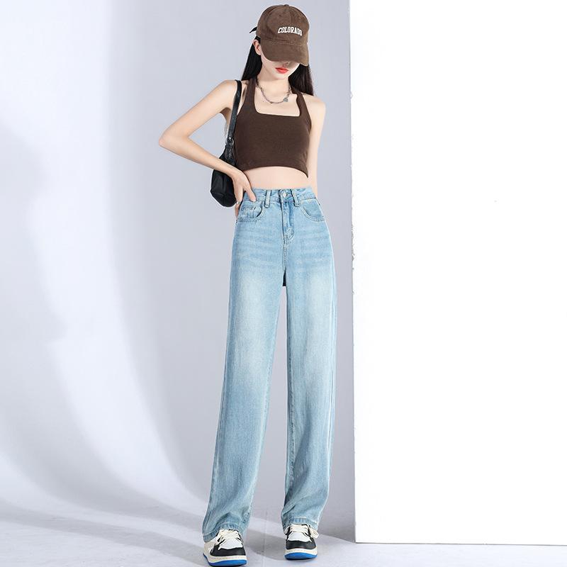レディース 牛仔パンツ スカート 夏用 薄手 高腰 スリム テーパード ワイドレッグ レイヤード レイセル 綿素材 ライトブルー ダークブルー 気質 通勤 都市 カジュアル 快適 デイリー 軽量 伸縮 ロング丈 九分丈