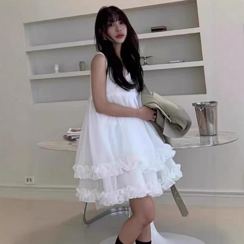 ワンピース 吊り帯 花辺 ゆったり ミディ丈 仙女スカート ポロ領 ノースリーブ 春季 白色 杏色 粉色 芸術的 レトロ 中国風 軽やか フェミニン 日常使い デート 素材 ポリエステル70-80% 女性用