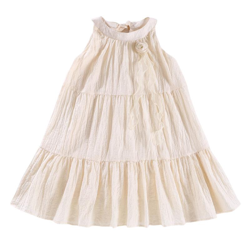 女の子 ワンピース 夏 薄手 無袖 ハングネック 吊り帯 スカート 120cm 130cm 140cm 150cm 160cm 170cm 純色 綿混紡 柔軟素材 プリンセススカート ビーチ リゾート かわいい 気質 韓風 トレンド 女児 ドレス 夏服