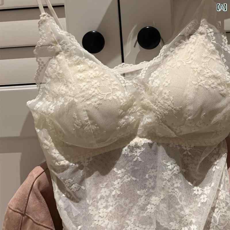 レディース トップス 吊り帯 背心 秋 綿 花柄 レース 修身 甘め かわいい レイヤード インナー 純欲 スタイル