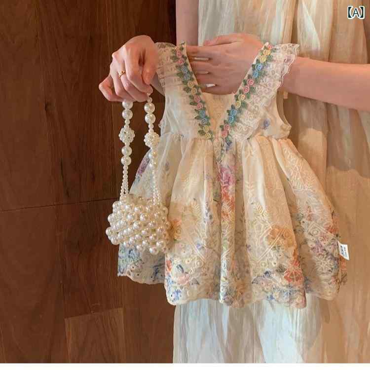 女の子 ワンピース プリンセス スカート 夏 子供服 かわいい 法式 デザイン 無袖 吊り帯 背心 綿 素材 花柄 プリント 柔らか 生地 3-8歳 中小童 80-130cm 適合 フレンチ スタイル 洋気 碎花 フレッシュ ガールズ ドレス コットン