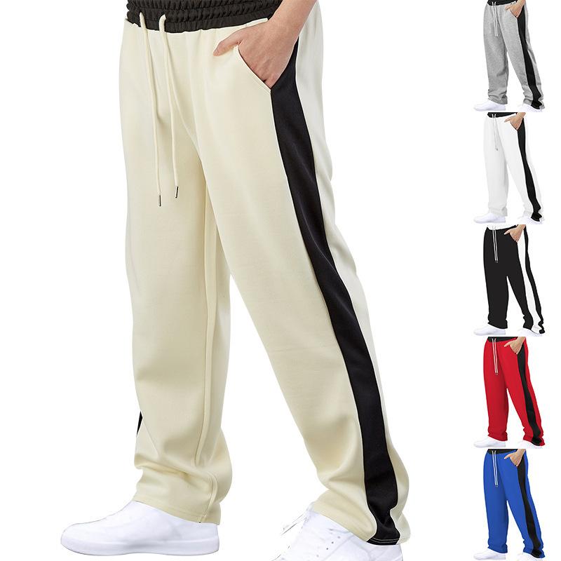メンズ ロングパンツ 直筒型 スポーツ ロングパンツ 秋冬 メンズ ゆったり ストレート ロングパンツ ドローストリング ハイウエスト 無弾性 化繊混紡 免? 無腰帯 系紐閉襟 普通厚 無地 宝藍 赤 黒 ライトグレー 白 カーキ 軽熟 休? ファッショ