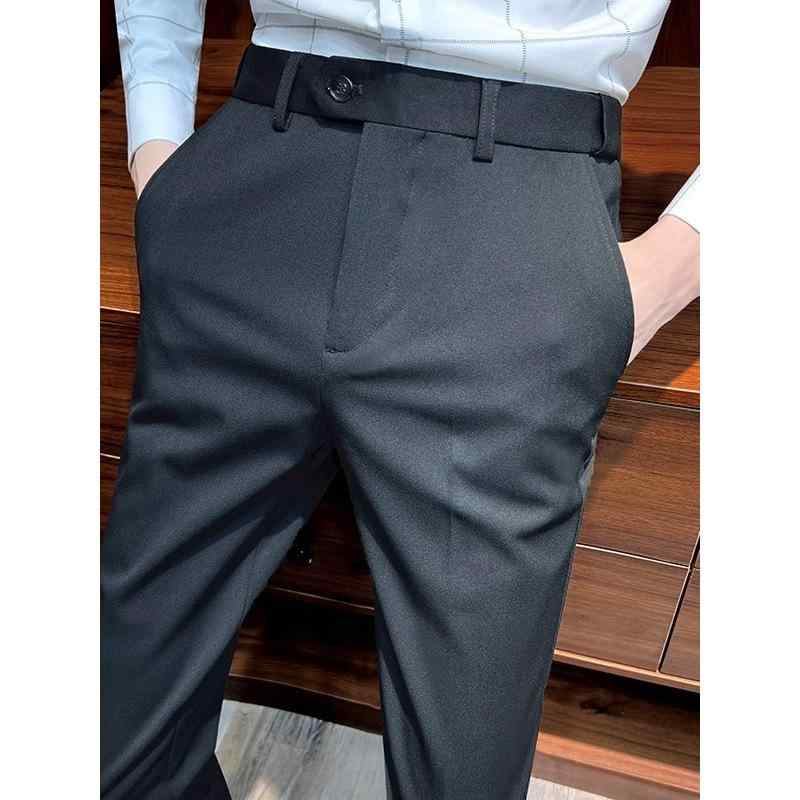メンズ 西? スラックス 男性用 春秋 オールシーズン 修身 スリムフィット 休? ビジネスカジュアル 直筒 ハイウエスト 九分丈 垂?感 免? 微弾性 黒 茶 グレー ・柑其 ポケット 装飾 青年 35歳以上 通勤 普段使い