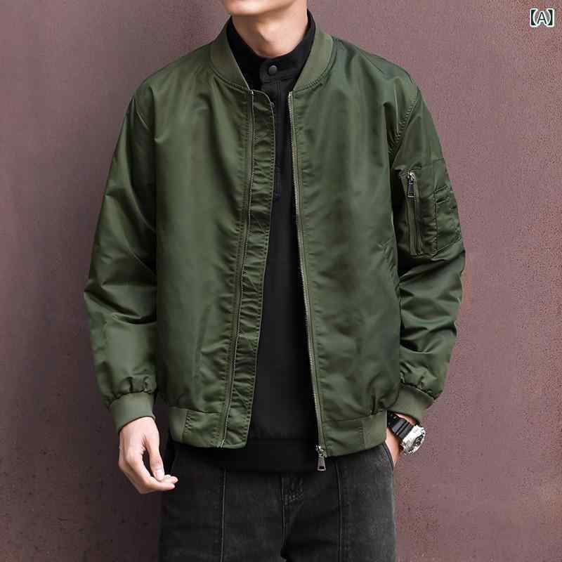 メンズ 上衣 飛翔上衣 春 軍緑 黒 薄っぺら 灯芯? 伸縮性 耐摩耗 長袖 連帽 棒球襟 無帽 立襟 無襟 広広とした填まる ルーズフィット ビッグ影ぼうし 伸び伸びする填まる ビンテージ風 返り咲き風 表どおり表現スタイル 青年時代流行病の発生 流行り