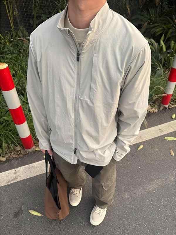 メンズ 防晒服 立? 速干 薄手 ジャケット コットン混紡 ポリエステル 軽量 ワイドシルエット 日常使い 夏用 灰 黒