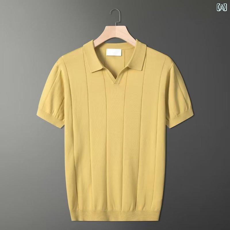 POLOシャツ メンズ 短袖 薄手 透気 接触冷感 切り替え デザイン 軽熟風 韓国風 ゆったり フィット コットン混紡 ポリエステル 黄色 緑 黒 夏用 カジュアル 日常使い