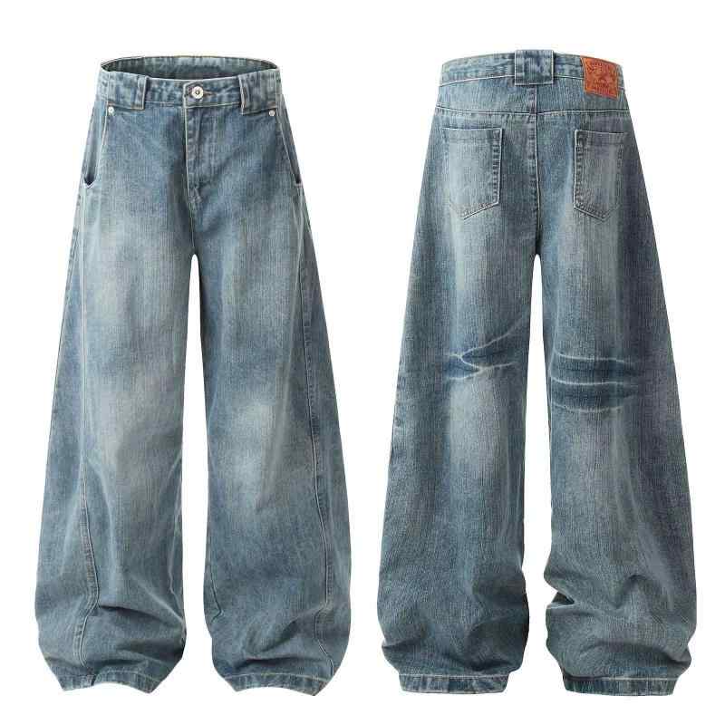 メンズ ジーンズ 直筒パンツ 綿 素材 微弾性 水洗加工 做旧加工 タイダイ柄 切り替えデザイン デコンストラクション スタイル ゆったり ワイドレッグ ロング丈 中腰 ジッパー開閉 普通厚 春秋シーズン 青少年向け 青春流行 カジュアル 口袋飾り 直筒 6,592円