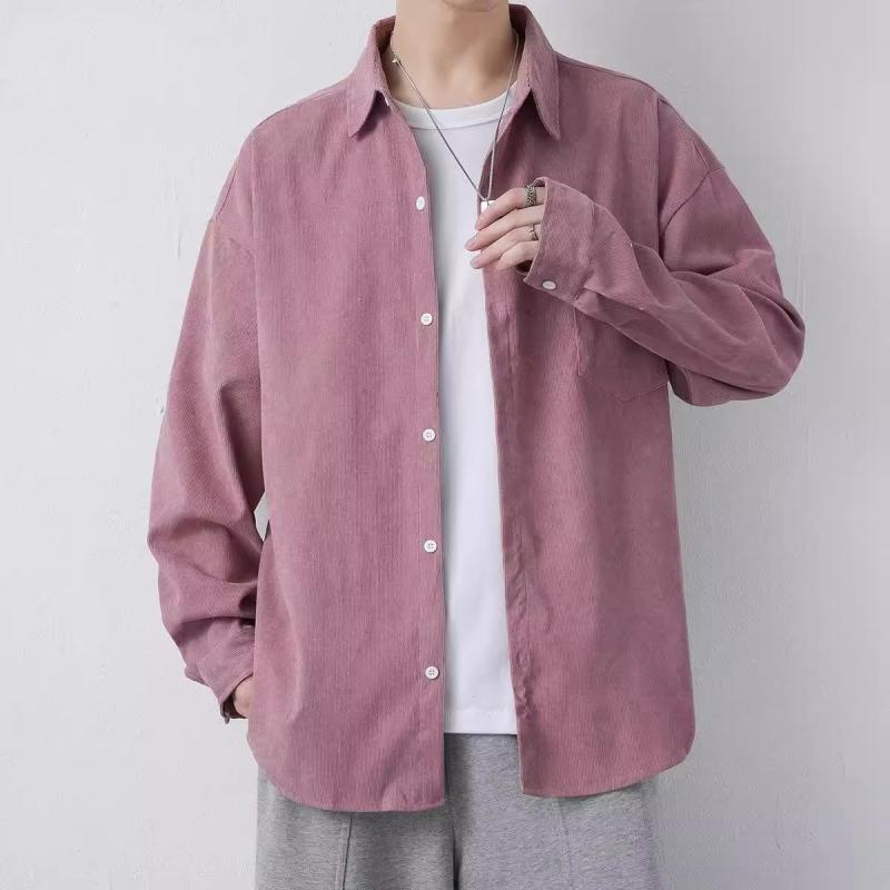 メンズ シャツ トップス 開襟 長袖 春季 秋季 青春流行 痞? スタイル 休? 男装 上衣 外套 潮牌 日系 ?松 防? 耐磨 免? 聚??? ピンク 黒 灰 青少年 適用 成人 男 休? シーン