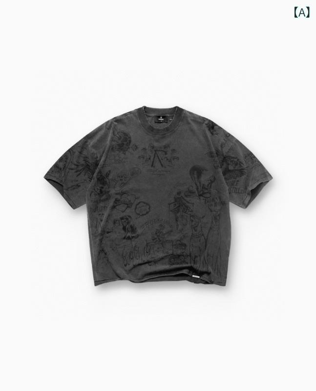 Tシャツ メンズ レディース ゆったり 半袖 綿素材 プリント カードプリント アメリカンスタイル ストリートファッション 日常使い 透気性 吸湿速乾 黒 ベージュ オールシーズン