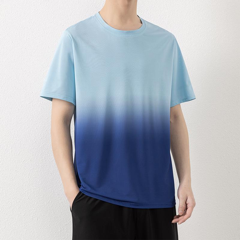 メンズ Tシャツ 短袖 夏用 韓国風 グラデーション プリント フラワーパターン ゆったり ルーズフィット トップス 男性用 半袖 ポロシャツ 軽量 薄手 ポリエステル 混紡 化繊 白 黒 緑