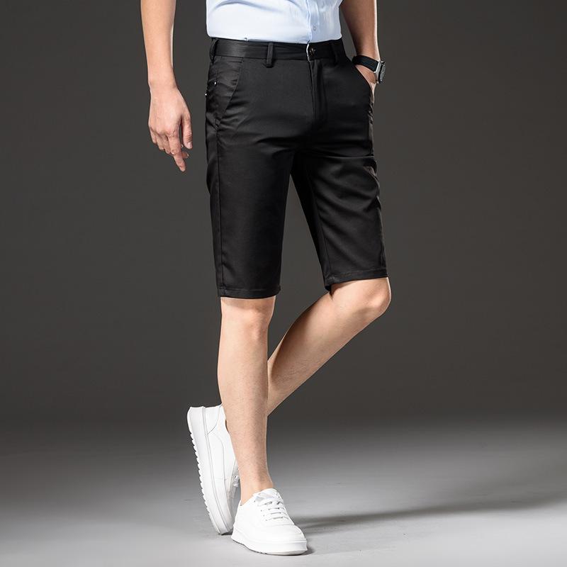 メンズ 夏用 ハーフパンツ 膝丈 ミッドパンツ 直筒 ワイド ゆったり 薄手 軽量 レイセル混 コットン混 ポリエステル混 スパンデックス混 透気性 吸湿速乾 抗菌 耐摩耗 免? ビジネス カジュアル 日常 旅行 出張 黒 紺 グレー カーキ 中年 男性