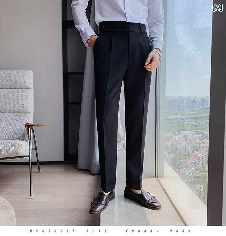 メンズ 西装パンツ 直筒型 薄型 春夏 軽量 抗? ビジネス 垂感 修身 スラックス 男性用 ゆったり ビジネスカジュアル 日常 黒 コーヒー ホワイト ポリエステル 免?加工 青少年向け オールシーズン 軽ビジネス