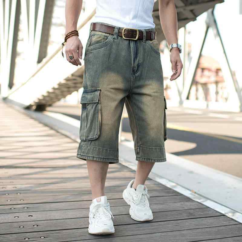 メンズ デニムパンツ コットン素材 七分丈 ワイドレッグ ヒップホップ スタイル 夏向け ゆったり 大きいサイズ 多ポケット ディープブルー ライトイエロー ライトブルー 洗い加工 ミディアムウエスト ジップフライ 厚手 ストレートヘム カジュアル 普段 6,812円