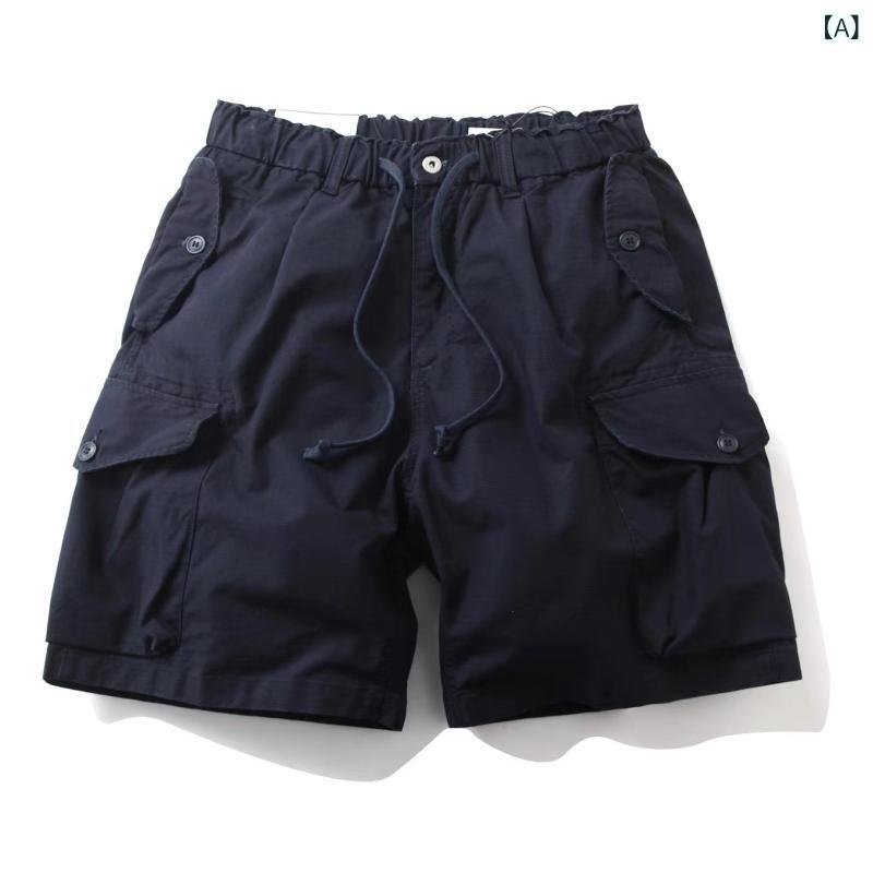 メンズ ショートパンツ 復古 工装 夏用 多ポケット コットン 素材 直筒型 微弾性 ワイド シルエット ブルー カーキ 迷彩柄 季節限定 軽量 通気性 良い カジュアル 普段使い アウトドア｜LiLishop6