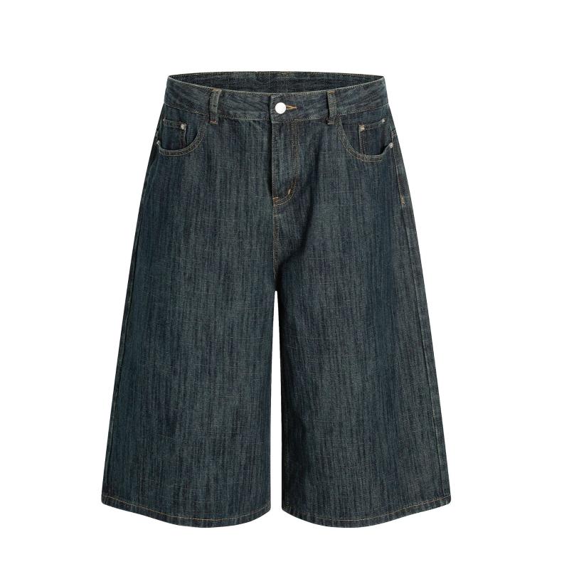 メンズ ショートパンツ 牛仔 デニム 七分丈 ワイド ストレート 水洗加工 ミッドライズ ボタン 綿混 コットン リヨセル ポリエステル 深藍 夏 ストリート 青春 流行 復古 ノスタルジック 提花 デザイン 直筒 膝下丈 ゆったり シルエット 青少年 5,517円
