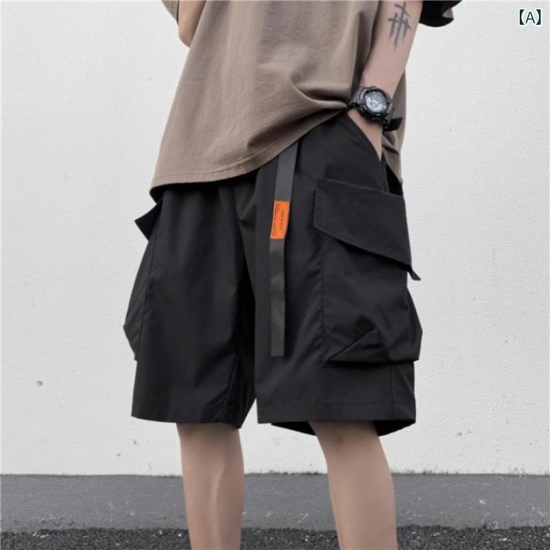メンズ ショートパンツ 夏用 薄手 ゆったり 休? 中長 ワイド レギュラー ポケット 加工 黒 カーキ ミリタリー グリーン オックスフォード 布 牛津 素材 無弾力 青春 流行 スタイル 通勤 普段使い アウトドア 機能性 快適 軽量 涼しい メンズ