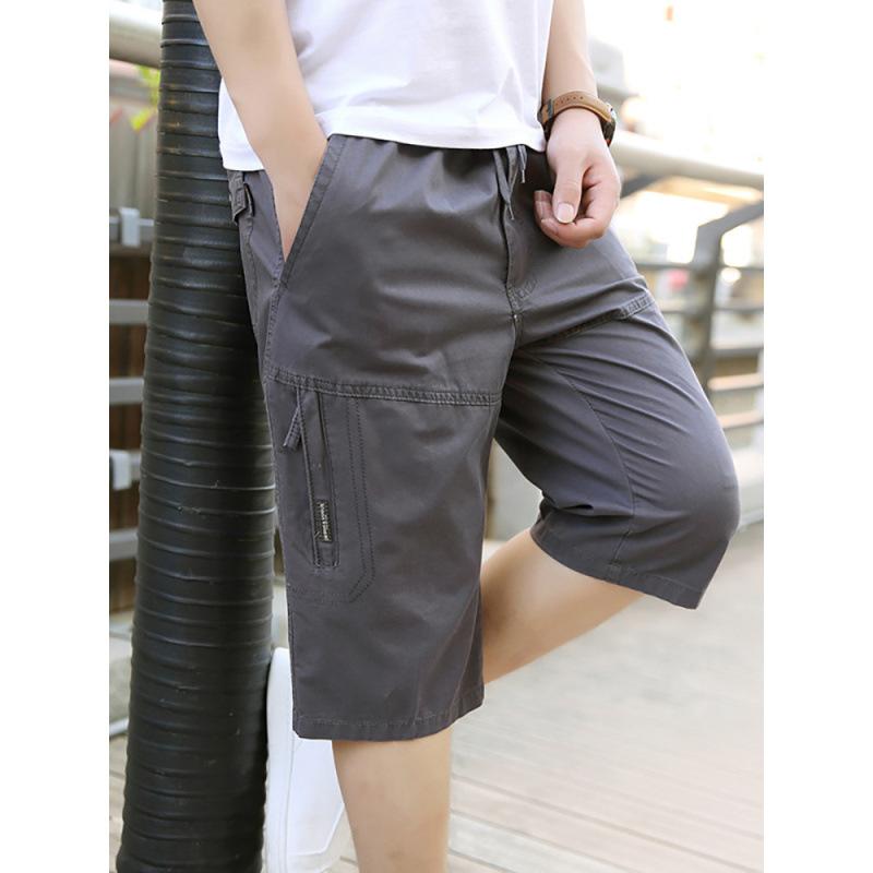 メンズ 七分丈パンツ 夏用 薄手 短パン 綿100% 中間丈 外履き 大きいサイズ ワークパンツ 休? ルーズ トレンド オリジナルデザイン オリジナルデザイン 微弾性 原宿スタイル 運動 旅行 深灰 軍緑 浅灰