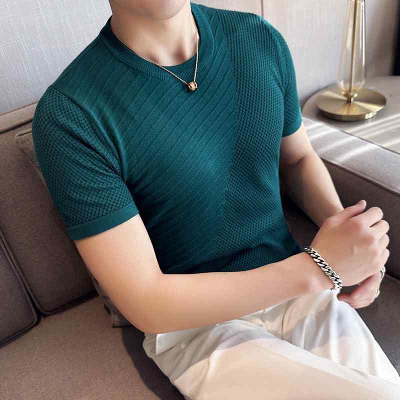メンズ Tシャツ 短袖 丸首 メッシュ 透気性 修身 弾力 ?空 休? 套頭 トップス 粘? 混紡 純色 夏季 黒 白 緑 ?色 ロブ底辺 免? 処理 青年 18-24歳 透気 化? 220g