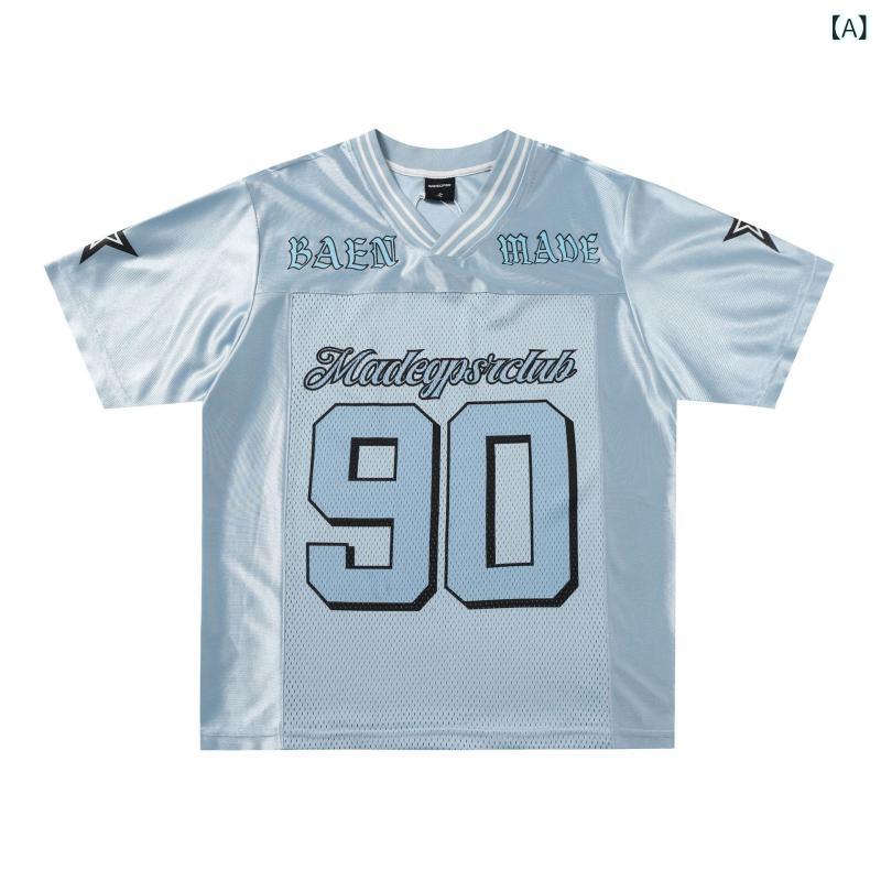 メンズ Tシャツ 短袖 野球風 スポーツ トップス 落肩袖 無帽 普通厚 ネット生地 ポリエステル100 吸湿排汗 防皺 ピースカラー 切り替え ブルー 日常使い 夏 青春カジュアル ビッグシルエット 18-24歳向け 青少年 スポーツシーン ストリート