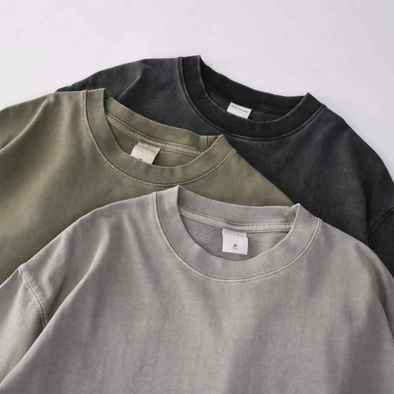 Tシャツ メンズ 短袖 夏 ヴィンテージ風 洗い加工 綿100% ゆったりシルエット 落肩袖 厚手 耐摩耗 吸湿速乾 日常使い 黒 グレー ベージュ グリーン
