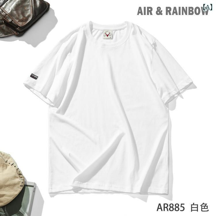 メンズ Tシャツ 短袖 純色 コットン 速乾 透気 防皺 耐摩耗 吸湿排汗 色牢度高 都市スタイル 合体型 青年向け セットアップ 丸首 普通厚 日常 基礎款 純白 黒 牛仔 土黄 鉄灰 ?紅 酒紅 浅・稀 夏季 春季 M L XL XXL XXXL XX