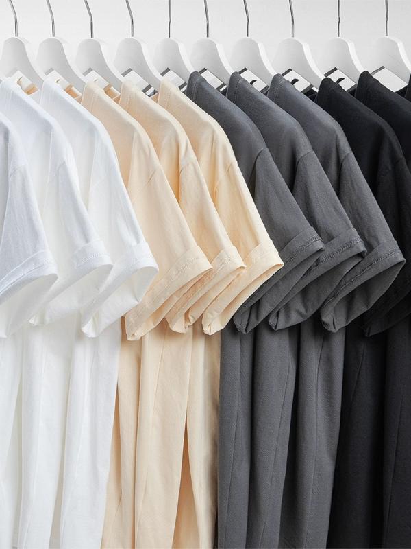 メンズ 短袖 Tシャツ 丸首 ゆったり インナー 純棉 100% 300g 重厚 コットン トップス レイヤード レイヤリング ゆったりシルエット 厚手 カジュアル 秋冬 オールシーズン 黒 白 グレー 緑