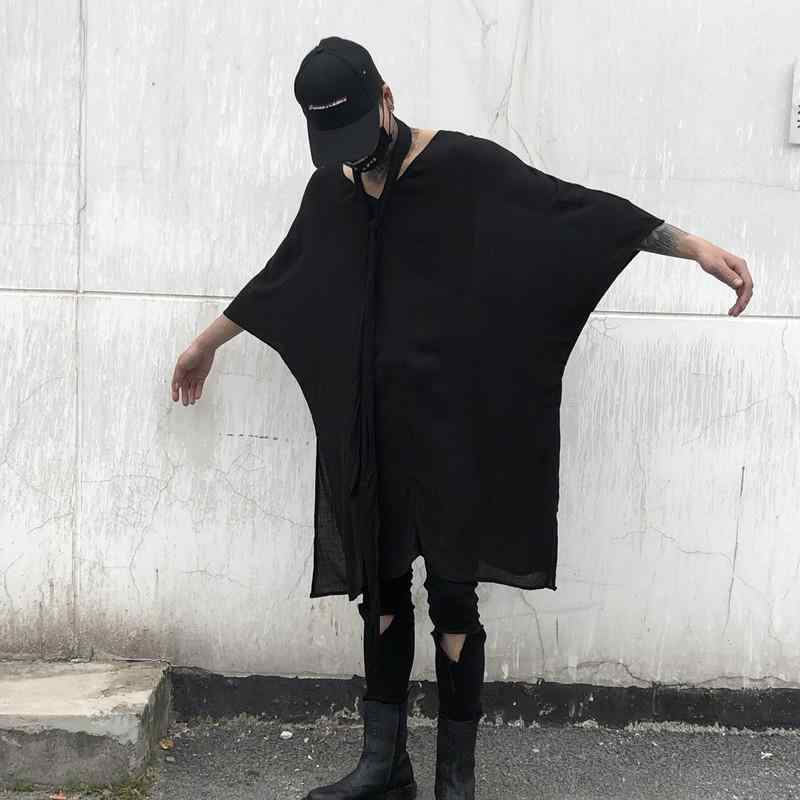 メンズ ティーシャツ トップス ゆったり 半袖 Vのど首 中長丈 黒 綿織物 混紡 透け透け 春夏 秋 兄ちゃん 休? 社交ダンス 普段使い走り 心地よい 純色 セットアップなし Tシャツ・カットソー-レディースファッション-トップス