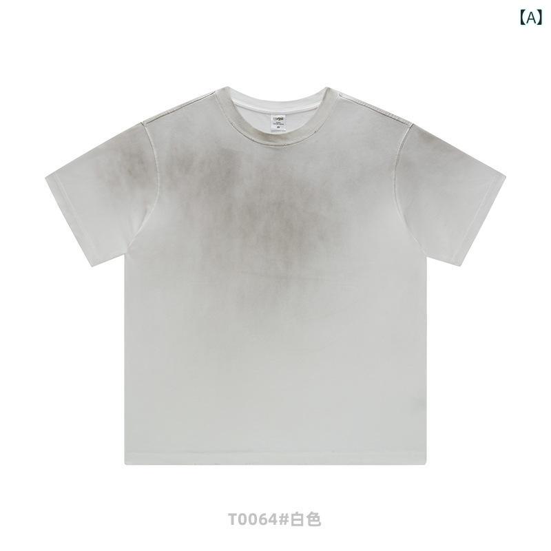 メンズ Tシャツ 短袖 極簡風 グラデーション 半袖 ゆったり 上衣 切り替え タイダイ 綿 100% 透気性 耐摩耗 吸湿速乾 黒 宝藍 メロン 鉄灰 白 墨緑 夏季 オールシーズン 青少年 成人 男性用 休? トップス ゆったりシルエット 丸首 無帽