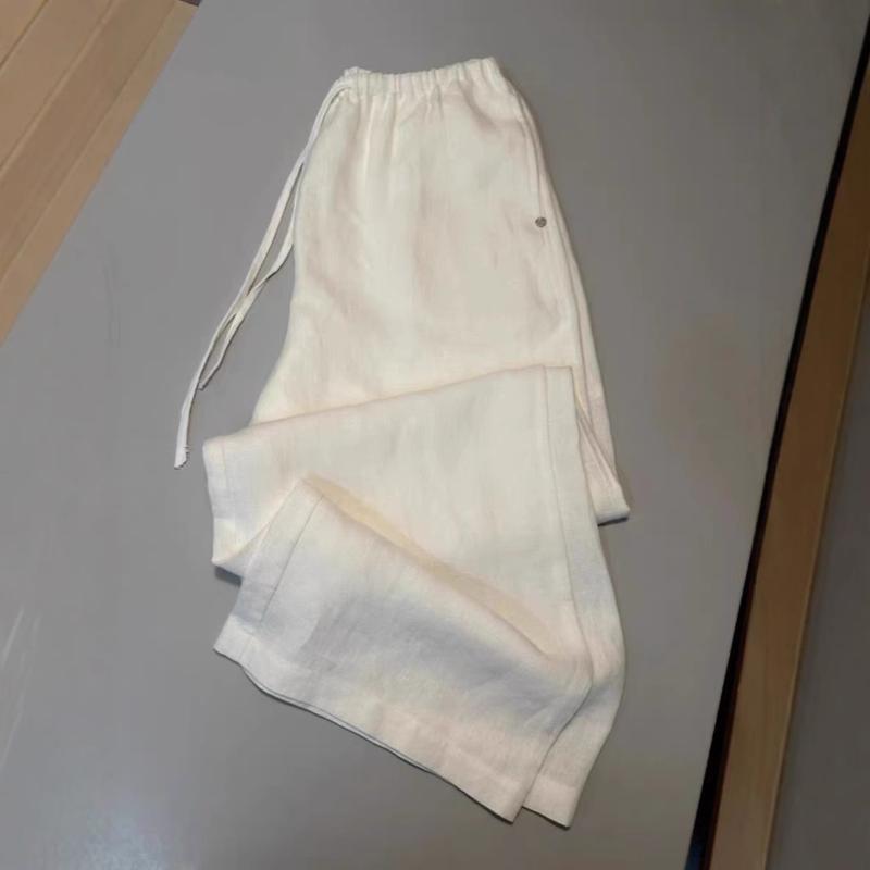 レディース 直筒パンツ 夏 綿麻素材 透気性 涼快 白 マイクロストレッチ 高腰 松?腰 ドローストリング ワイドレッグ ポケット 切り替え 通勤風 カジュアル 気質スタイル 長丈 軽量 ゆったりシルエット 女性用 日常使い