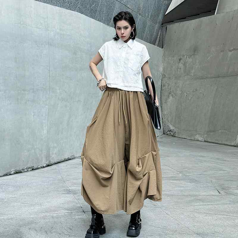 レディース ハーレムパンツ ワイド レギュラー ハイウエスト プリーツ 綿 ポリエステル 無伸縮 九分丈 松腰 黒 ベージュ ストリート 夏 ゆったり スリム 日常 軽量 遮瑕 百搭 潮人 女性 街頭風 純色 個性