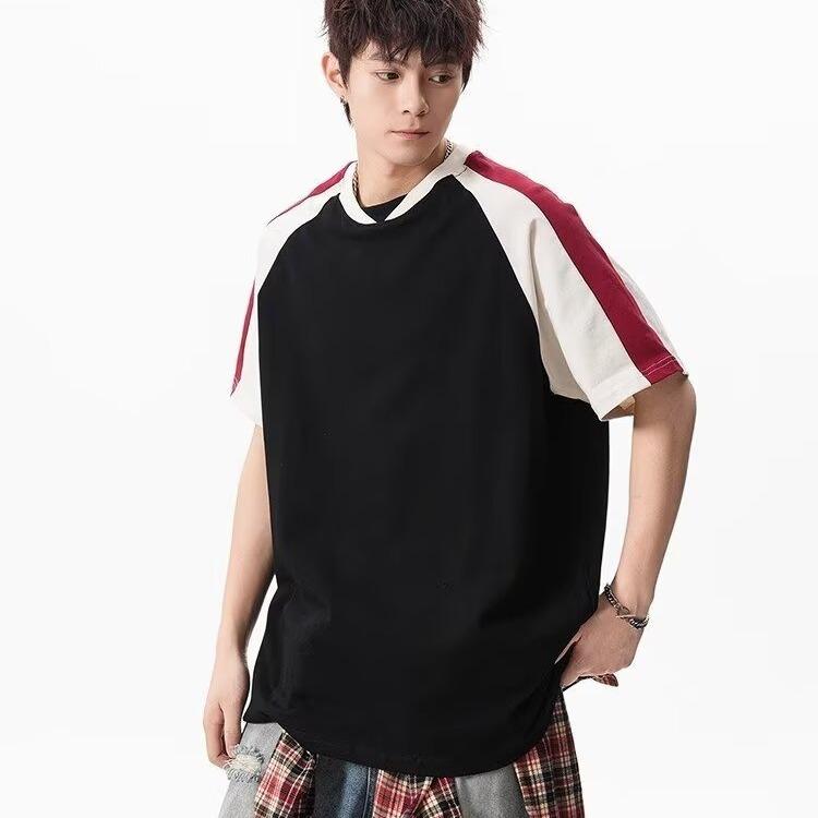 メンズ Tシャツ 短袖 半袖 青少年 男用 夏 春夏 日常 着こなし ゆったり ルーズ 落肩袖 切り替え ピース 透気性 吸湿排汗 ポリエステル 花柄 プリント 薄手 白色 黒 復古 アメリカンスタイル セットアップなし