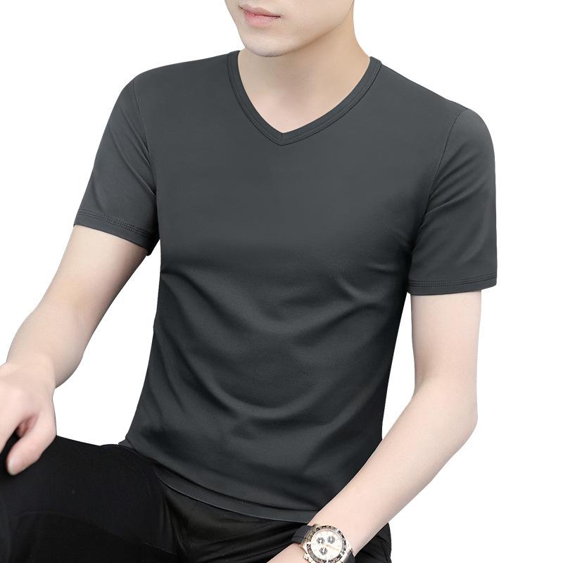 メンズ Tシャツ 半袖 Vネック モダール 速乾 軽薄 接触冷感 純色 修身 切り替え 日常 ブラック 白色 酒紅 夏 青年 トップス 速乾性 モダール混 綿混 伸縮性 短袖シャツ ユニセックス メンズ レディース ファッション トップス メンズ 半袖