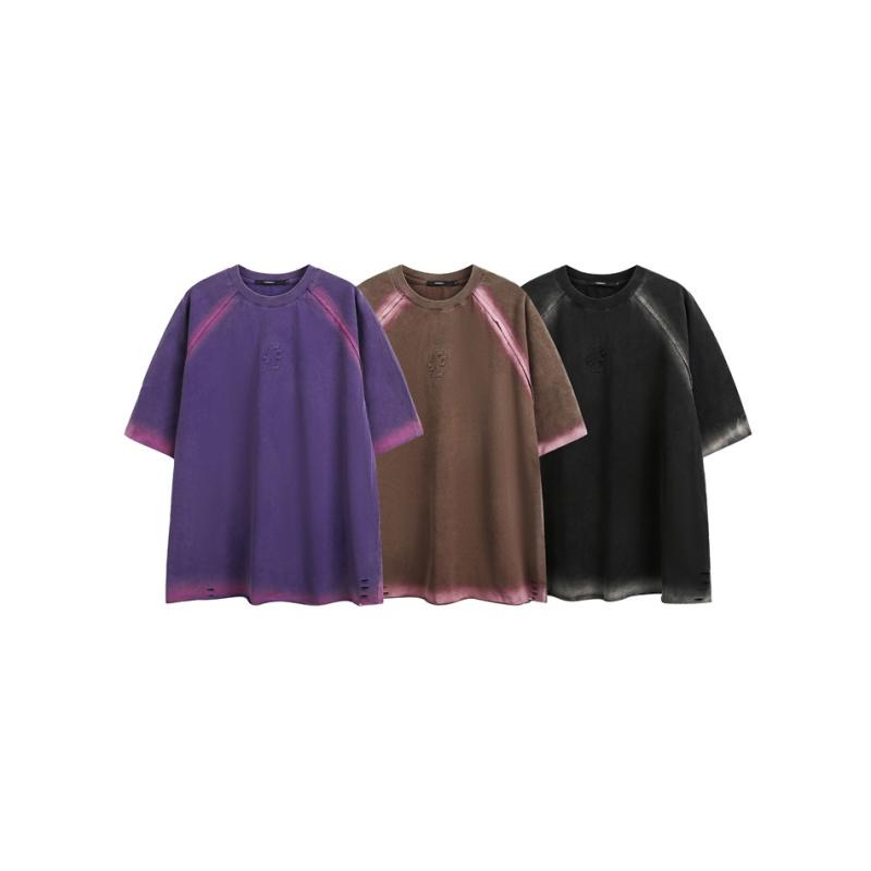 Tシャツ メンズ レディース 半袖 短袖 綿 100% 純棉 透気 落肩袖 ルーズフィット ラグランスリーブ 丸首 セットインスリーブ グラフィックプリント カラフル プリント ブルー ブラウン 夏 日常 ストリート カジュアル ティーン ユース ポップ