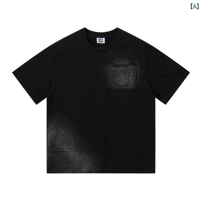 メンズ Tシャツ 短袖 綿100% タイダイ柄 グラデーション 配色 ヒップホップ風 ビンテージ風 水洗加工 ゆったり ルーズフィット 丸首 ポケット 黒 ブルー 夏用 休? ティーンエイジャー向け クリエイティブ ファニー プリント 色牢度高 250g