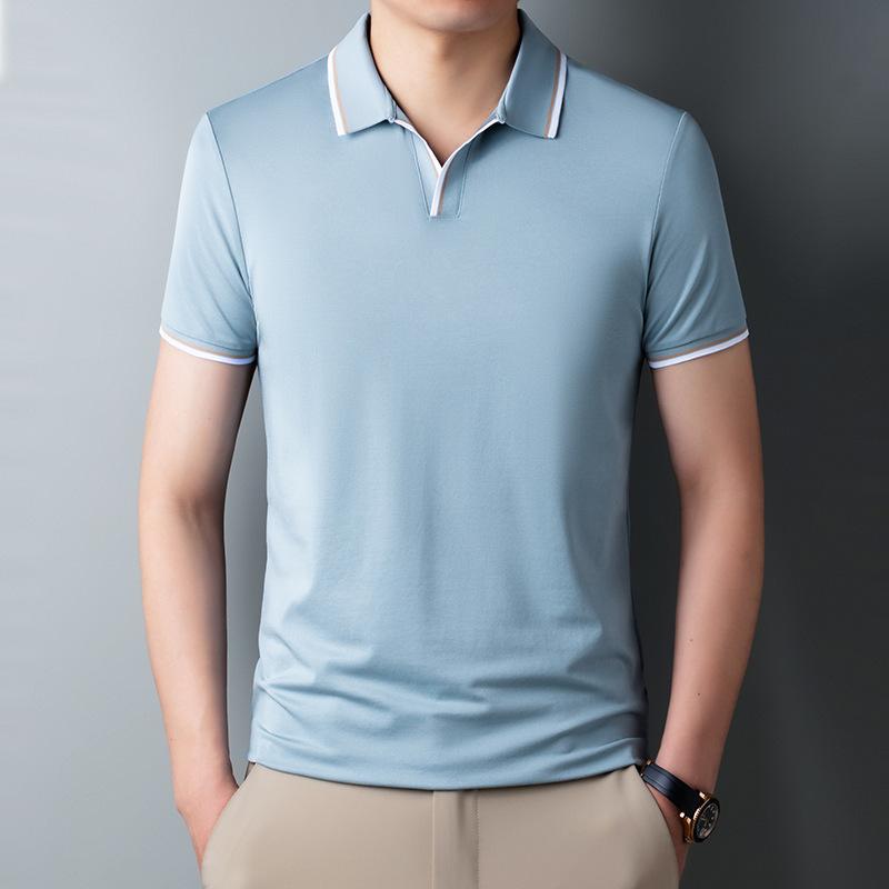 メンズ Tシャツ ポロシャツ 短袖 春夏 黒 緑 青 薄手 透気性 ポリエステル混紡 ゆったり 翻領 セットインスリーブ 休? 都市スタイル 青年向け
