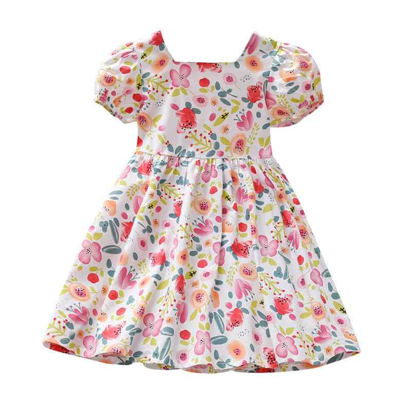 女の子 ワンピース 連衣裙 泡泡袖 背心 花柄 綿 ピンク 緑 夏 かわいい プリンセス スタイル A字スカート 短袖 女児服 3-8歳 100-140cm 軽やか 通気性 子供服 ガーリー フラワープリント ソフト コットン 素材 女童 ドレス 花?
