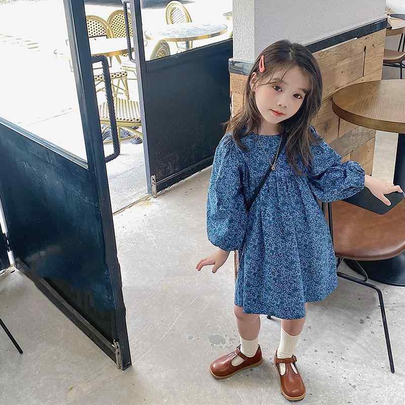 女の子 ワンピース プリント 花柄 泡泡袖 長袖 コットン 100% プリンセススカート 春 かわいい スタイル 3-8歳