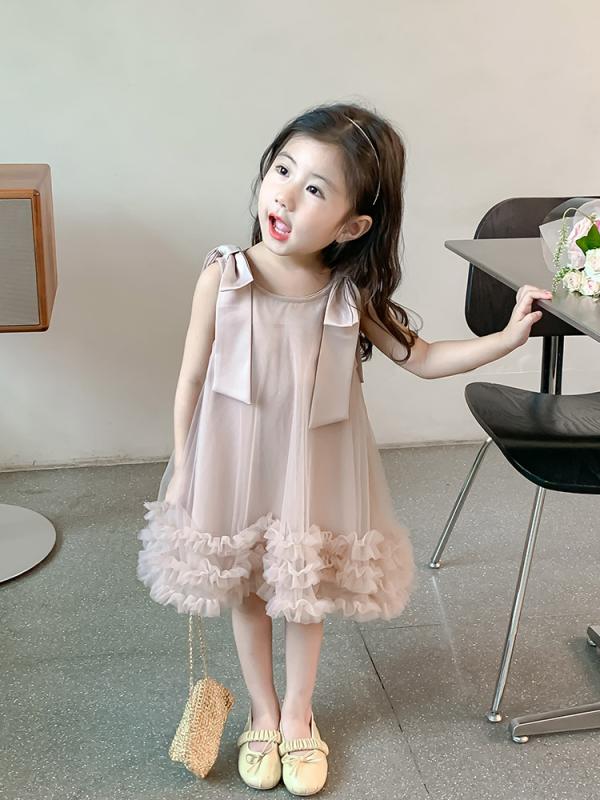 女の子 ワンピース 夏 無袖 ガザ素材 Aライン プリンセス風 かわいい 純色 聚?繊維 柔軟 藕粉 中小童 90-140cm 3-8歳 女童 夏装 子供 ドレス 女の子服 ガールズ トップス 軽やか 涼しい 日常使い 90cm 100cm 110cm