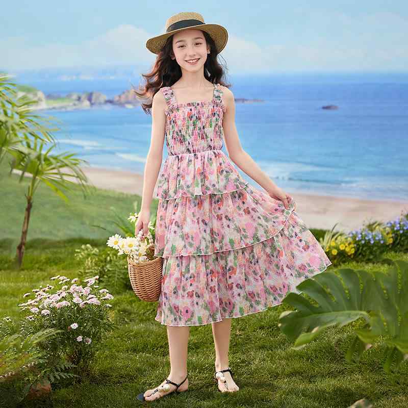 お姉さん 衣装 夏 連衣裙 フラウンス スコート 吊り帯 姫御前 スコート 軽さ 薄っぺら 化繊混紡 ポリエステル サクラ色 お嬢さん 夏服 碎花 網? 蛋・啾裙 花柄 スピード競技 愛くるしげ ガーリー お姉さん服 夏 お召しもの 赤ちゃん 大童 120糎 130糎 140 キッズ・ベビー・マタニティ-ワンピース-キッズファッション