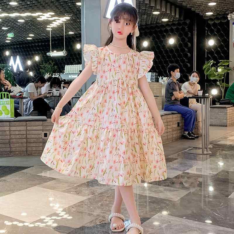 女の子 ワンピース 春夏 背心スカート フラワー柄 ピンク 綿素材 ウール混 ウエストストラップ フレアスカート 軽量 通気性 かわいい ガーリー 普段使い 子供服 女児 ドレス 花柄 淡いピンク 柔らかい 肌触り 動きやすい 日常着